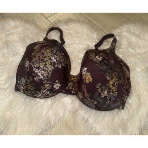 Cacique True Embrace T-Shirt Bra Lined Underwire Floral Womens 38G Brown